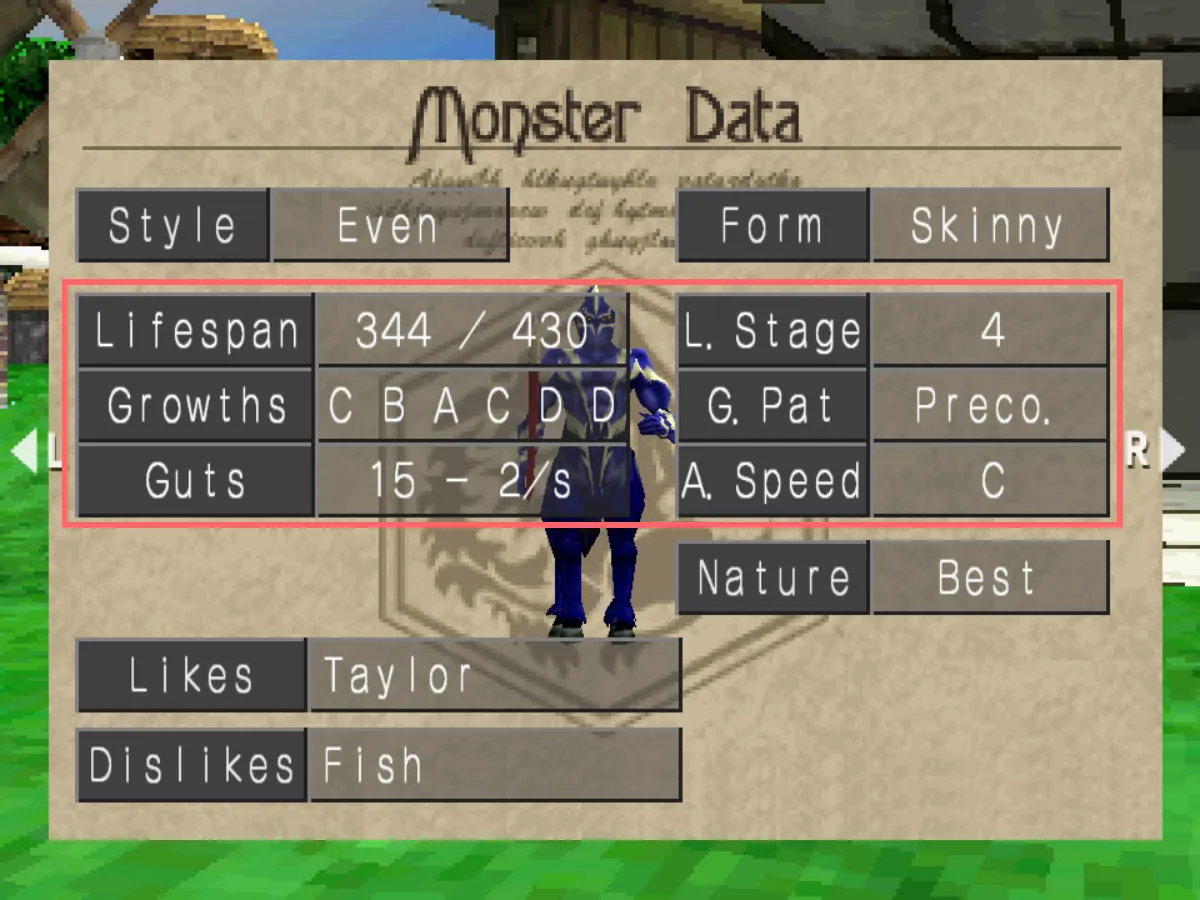 Monster Rancher Mods - Additional Monster Info: Stat gains, Life Stage, Growth Type, current lifespan 
