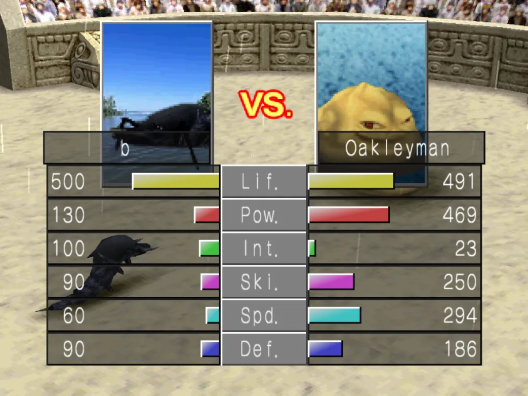 Monster Rancher Mods - Dynamic Tournaments: Fight screen showing an opponent