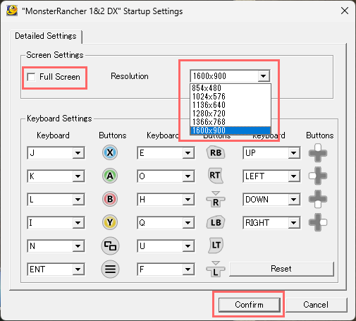 Resolution Window and keybind settings