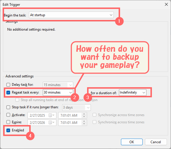 Monster Rancher DX Backup Scripts: Set trigger parameters.